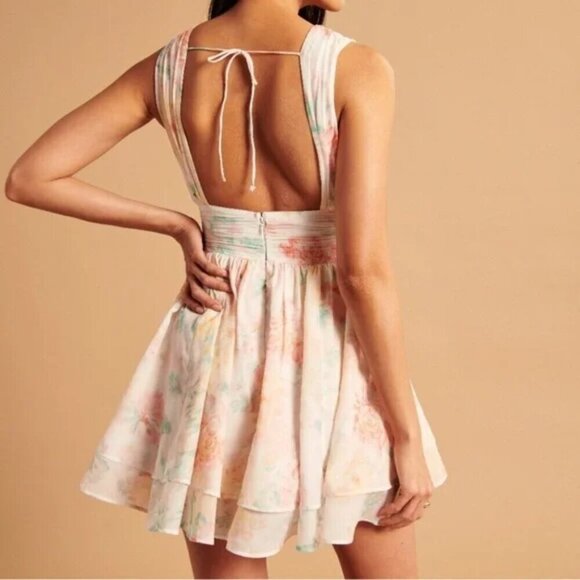 Abercrombie & Fitch Flirty Drama Ruffle Mini Dress Pastel Floral Size Large - Picture 5 of 11